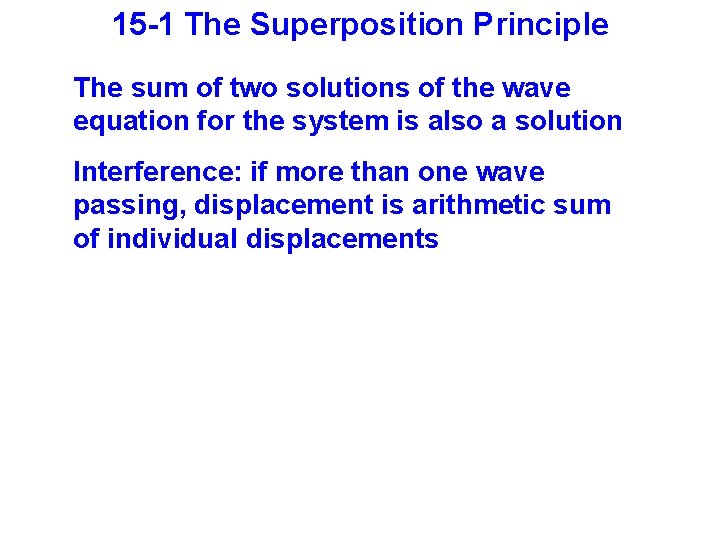 15 -1 The Superposition Principle The sum of two solutions of the wave equation