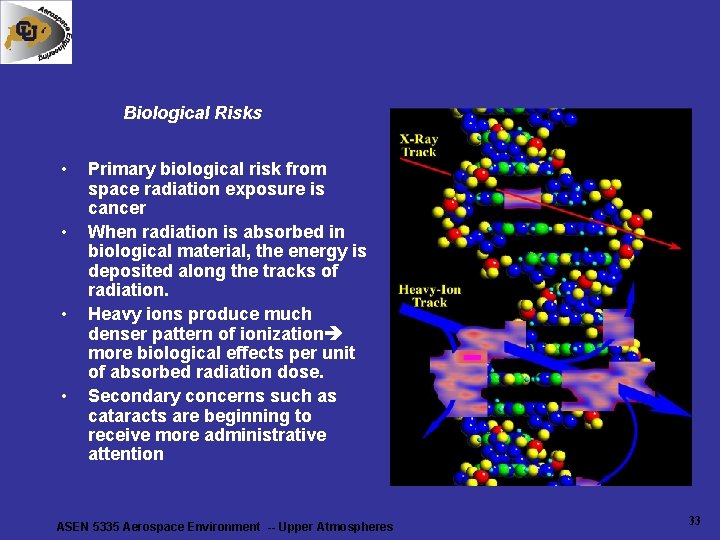 Biological Risks • • Primary biological risk from space radiation exposure is cancer When Biological Risks • • Primary biological risk from space radiation exposure is cancer When