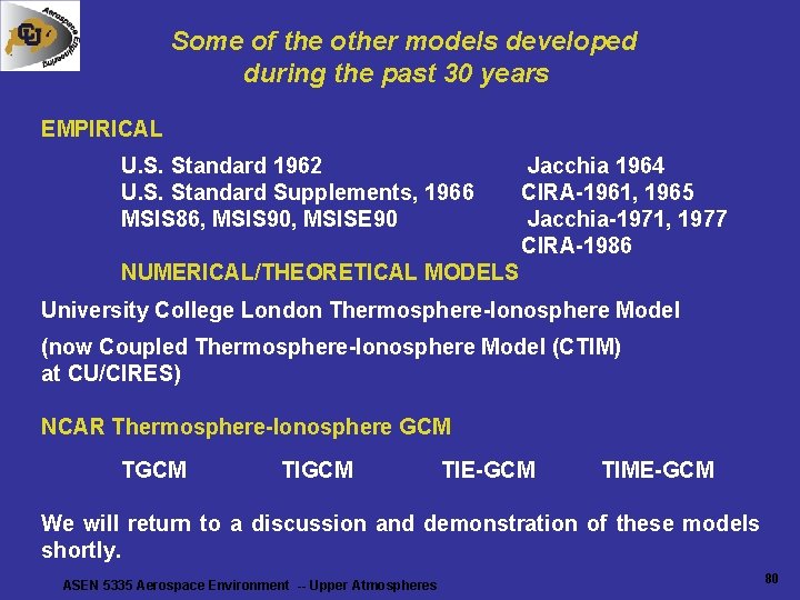 Some of the other models developed during the past 30 years EMPIRICAL U. S. Some of the other models developed during the past 30 years EMPIRICAL U. S.