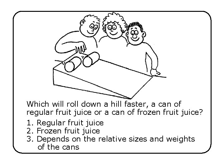 Which will roll down a hill faster, a can of regular fruit juice or