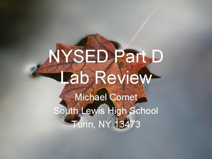 NYSED Part D Lab Review Michael Comet South Lewis High School Turin, NY 13473
