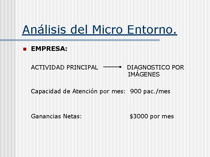 Análisis del Micro Entorno. n EMPRESA: ACTIVIDAD PRINCIPAL DIAGNOSTICO POR IMÁGENES Capacidad de Atención