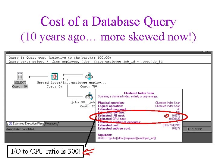 Cost of a Database Query (10 years ago… more skewed now!) I/O to CPU