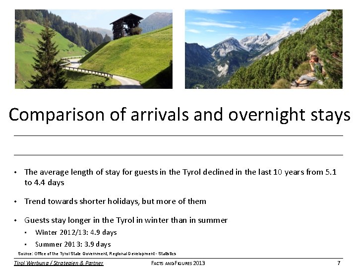 Comparison of arrivals and overnight stays • The average length of stay for guests