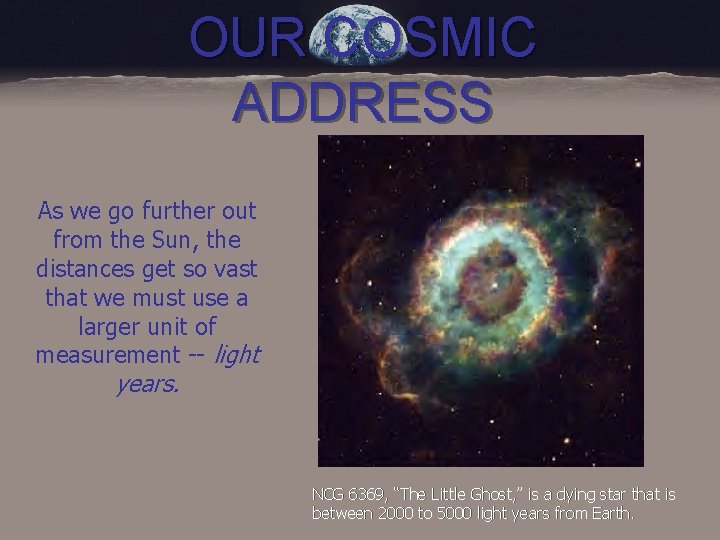 OUR COSMIC ADDRESS Each of us has an