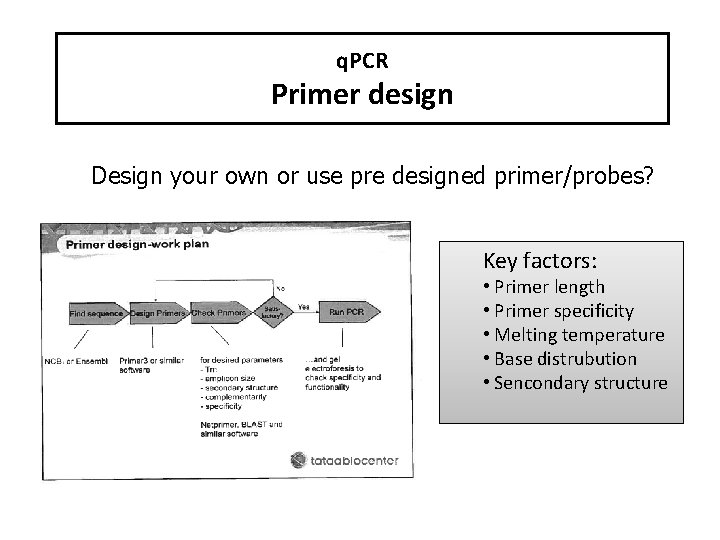 q. PCR Primer design Design your own or use pre designed primer/probes? Key factors: