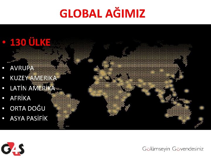 GLOBAL AĞIMIZ • 130 ÜLKE • • • AVRUPA KUZEY AMERİKA LATİN AMERİKA AFRİKA GLOBAL AĞIMIZ • 130 ÜLKE • • • AVRUPA KUZEY AMERİKA LATİN AMERİKA AFRİKA