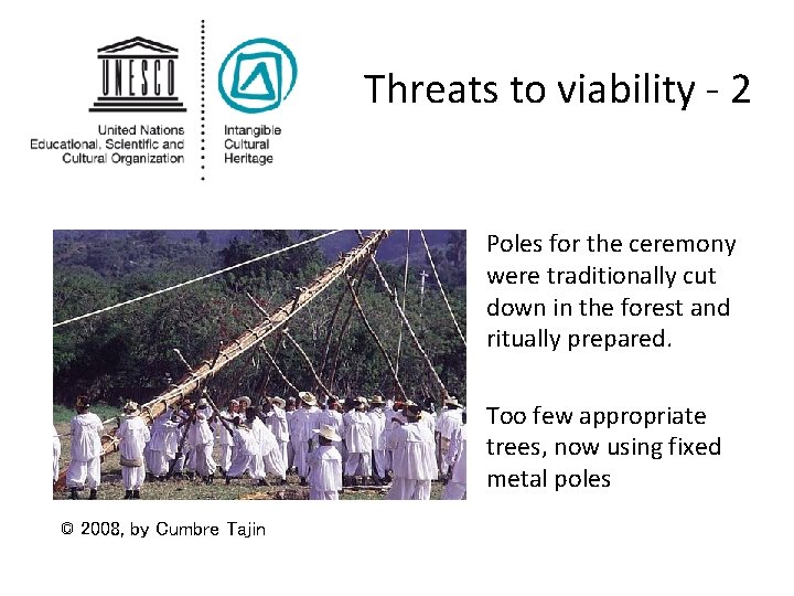 Threats to viability - 2 Poles for the ceremony were traditionally cut down in