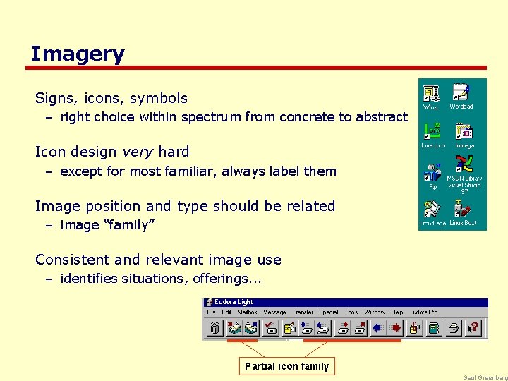 Imagery Signs, icons, symbols – right choice within spectrum from concrete to abstract Icon