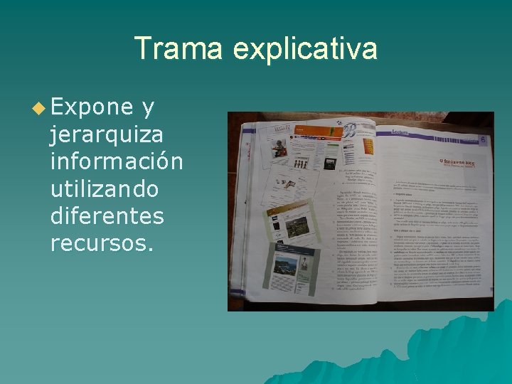 Trama explicativa u Expone y jerarquiza información utilizando diferentes recursos. 