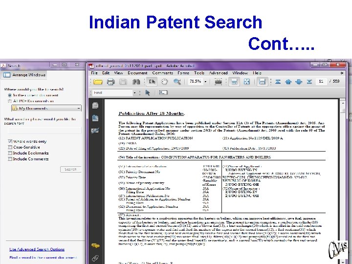 Indian Patent Search Cont…. . 21 