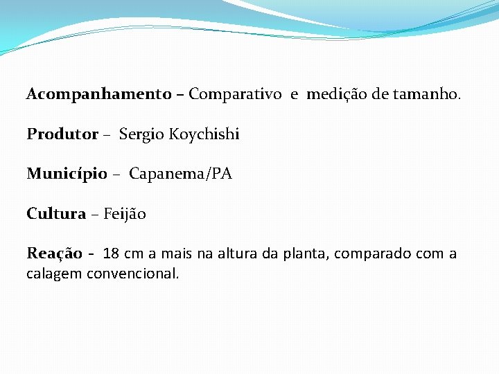 Acompanhamento – Comparativo e medição de tamanho. Produtor – Sergio Koychishi Município – Capanema/PA