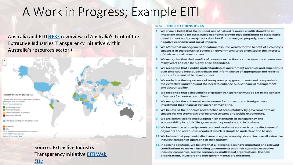 A Work in Progress; Example EITI Australia and EITI HERE (overview of Australia's Pilot