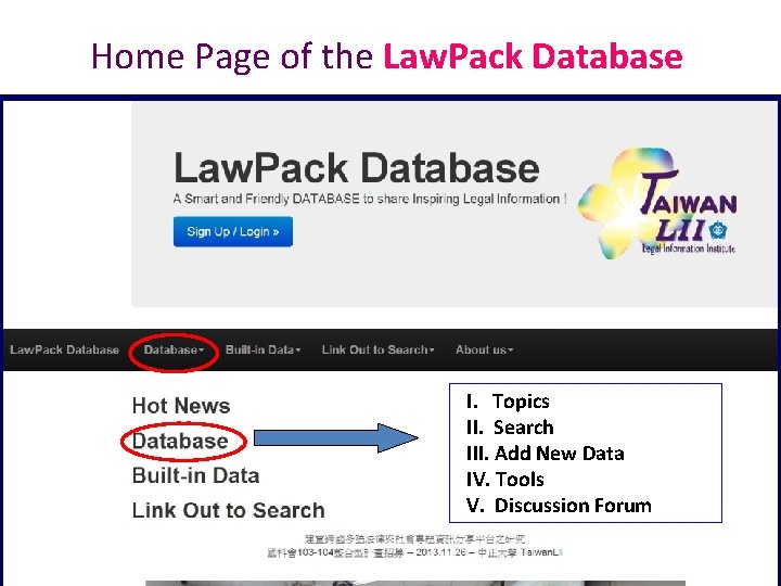 Home Page of the Law. Pack Database I. Topics II. Search III. Add New Home Page of the Law. Pack Database I. Topics II. Search III. Add New