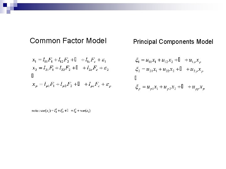 Common Factor Model Principal Components Model 