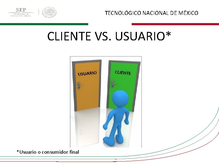 TECNOLÓGICO NACIONAL DE MÉXICO CLIENTE VS. USUARIO* *Usuario o consumidor final 