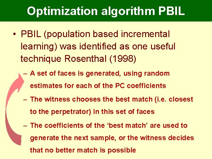 Optimization algorithm PBIL • PBIL (population based incremental learning) was identified as one useful Optimization algorithm PBIL • PBIL (population based incremental learning) was identified as one useful