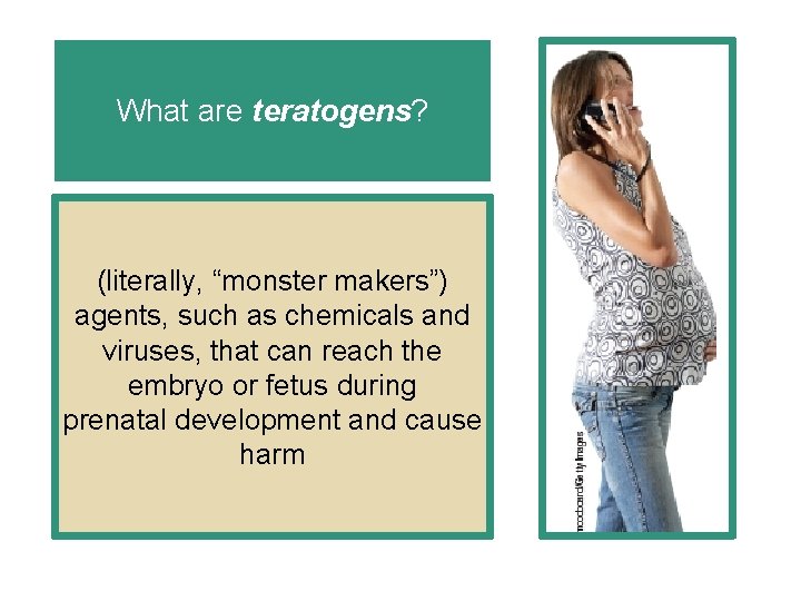 What are teratogens? (literally, “monster makers”) agents, such as chemicals and viruses, that can