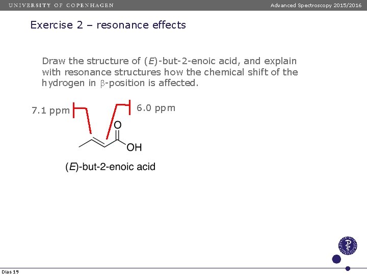Advanced Spectroscopy 2015/2016 Exercise 2 – resonance effects Draw the structure of (E)-but-2 -enoic