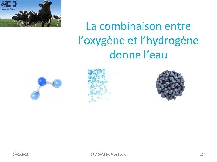 La combinaison entre l’oxygène et l’hydrogène donne l’eau 7/01/2013 DVS DVM Jos Van Eecke