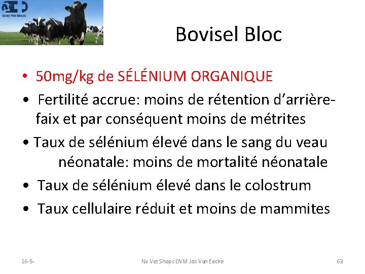 Bovisel Bloc • 50 mg/kg de SÉLÉNIUM ORGANIQUE • Fertilité accrue: moins de rétention