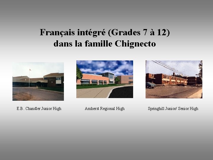 Français intégré (Grades 7 à 12) dans la famille Chignecto E. B. Chandler Junior