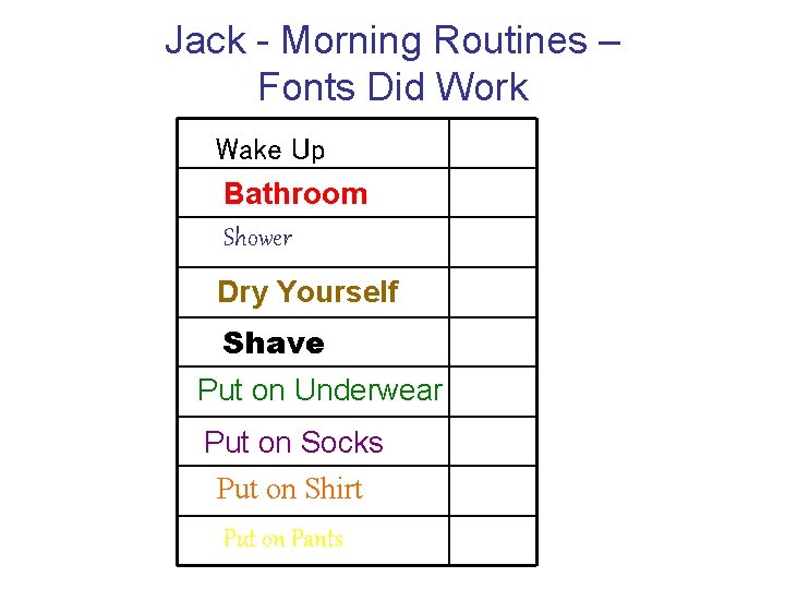 Jack - Morning Routines – Fonts Did Work Wake Up Bathroom Shower Dry Yourself