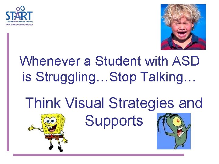 Whenever a Student with ASD is Struggling…Stop Talking… Think Visual Strategies and Supports 