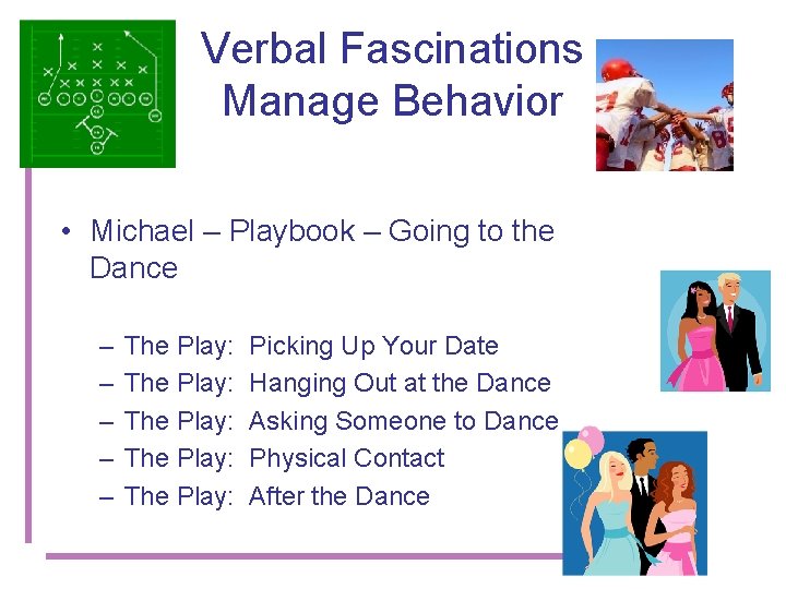 Verbal Fascinations Manage Behavior • Michael – Playbook – Going to the Dance –