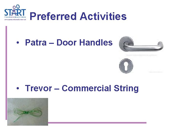 Preferred Activities • Patra – Door Handles • Trevor – Commercial String 