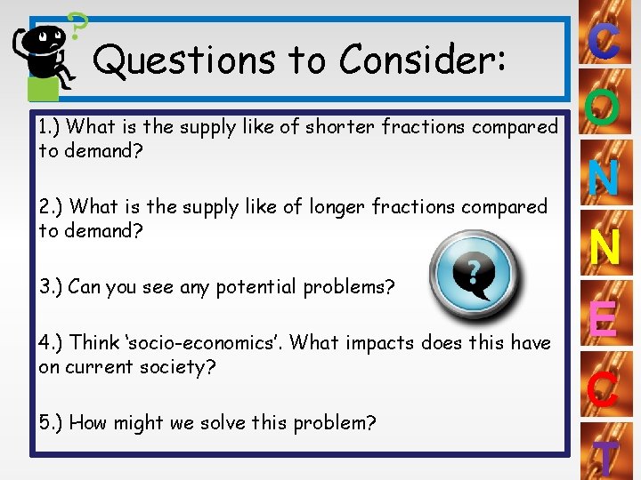 Questions to Consider: 1. ) What is the supply like of shorter fractions compared