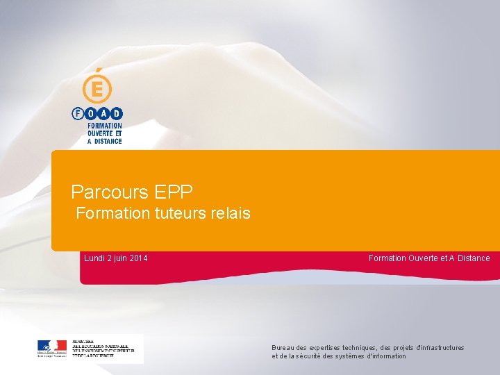 Parcours EPP Formation tuteurs relais Lundi 2 juin 2014 Formation Ouverte et A Distance