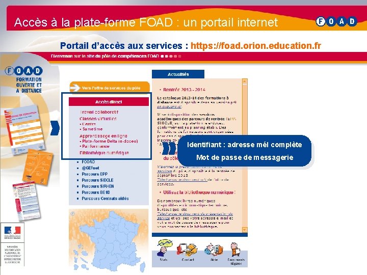 Accès à la plate-forme FOAD : un portail internet Portail d’accès aux services :
