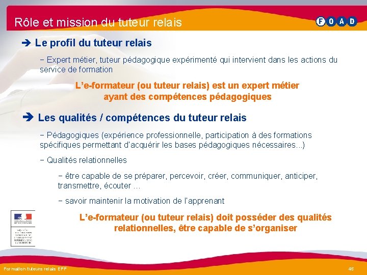 Rôle et mission du tuteur relais è Le profil du tuteur relais − Expert