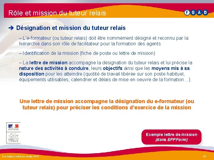 Rôle et mission du tuteur relais è Désignation et mission du tuteur relais –