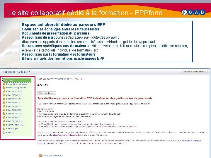 Le site collaboratif dédié à la formation - EPPform Espace collaboratif dédié au parcours