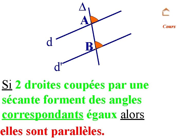  A d B d' Si 2 droites coupées par une sécante forment des