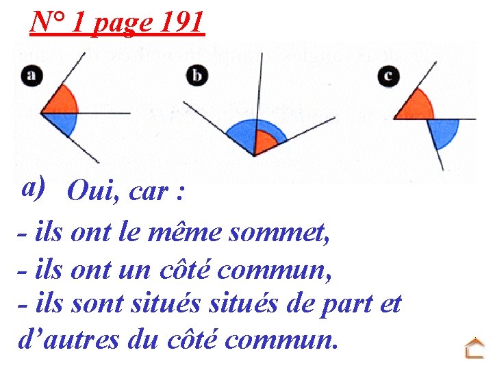 N° 1 page 191 a) Oui, car : - ils ont le même sommet,