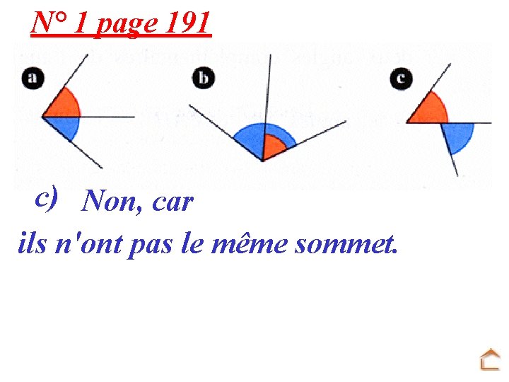 N° 1 page 191 c) Non, car ils n'ont pas le même sommet. 