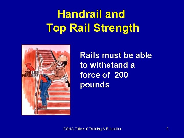 Handrail and Top Rail Strength Rails must be able to withstand a force of