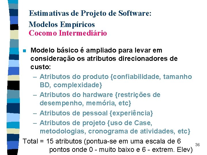 Estimativas de Projeto de Software: Modelos Empíricos Cocomo Intermediário Modelo básico é ampliado para