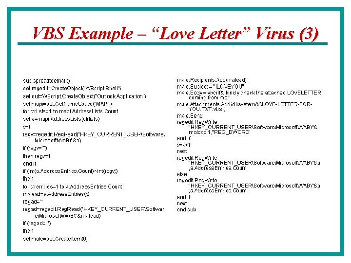 VBS Example – “Love Letter” Virus (3) 