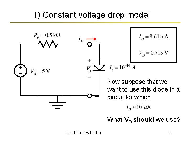 1) Constant voltage drop model Now suppose that we want to use this diode