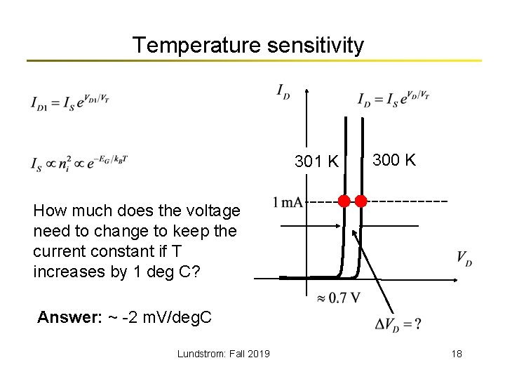 Temperature sensitivity 301 K 300 K How much does the voltage need to change