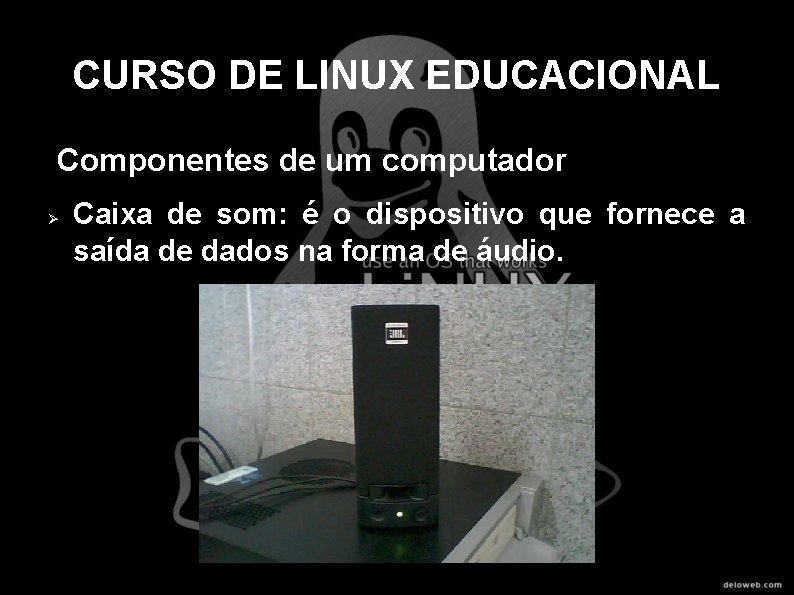 CURSO DE LINUX EDUCACIONAL Componentes de um computador Caixa de som: é o dispositivo