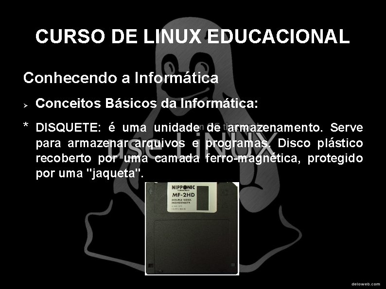 CURSO DE LINUX EDUCACIONAL Conhecendo a Informática Conceitos Básicos da Informática: * DISQUETE: é