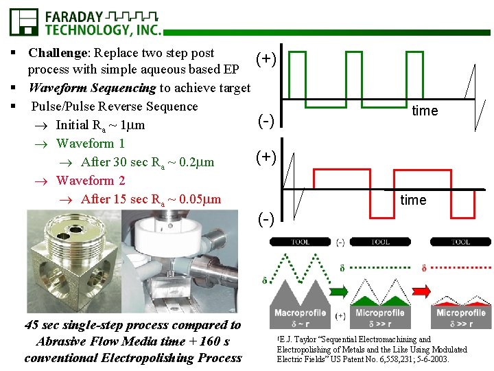 § Challenge: Replace two step post (+) process with simple aqueous based EP §