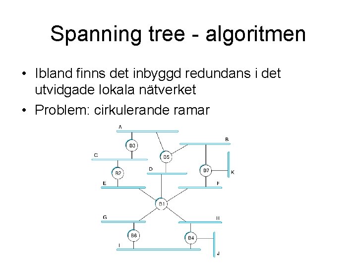 Spanning tree - algoritmen • Ibland finns det inbyggd redundans i det utvidgade lokala