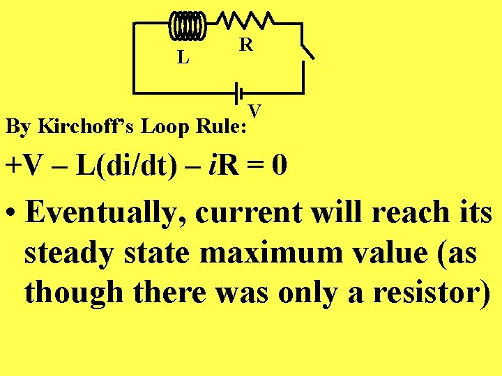 L R By Kirchoff’s Loop Rule: V +V – L(di/dt) – i. R =