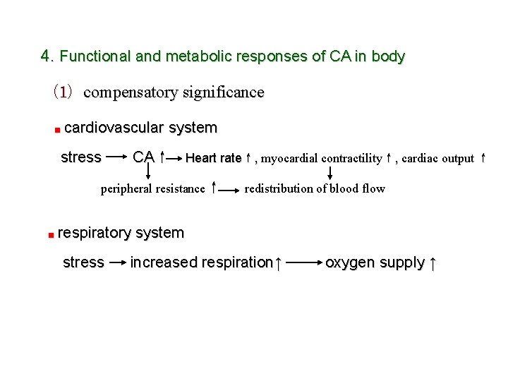 4. Functional and metabolic responses of CA in body (1) compensatory significance ■ cardiovascular